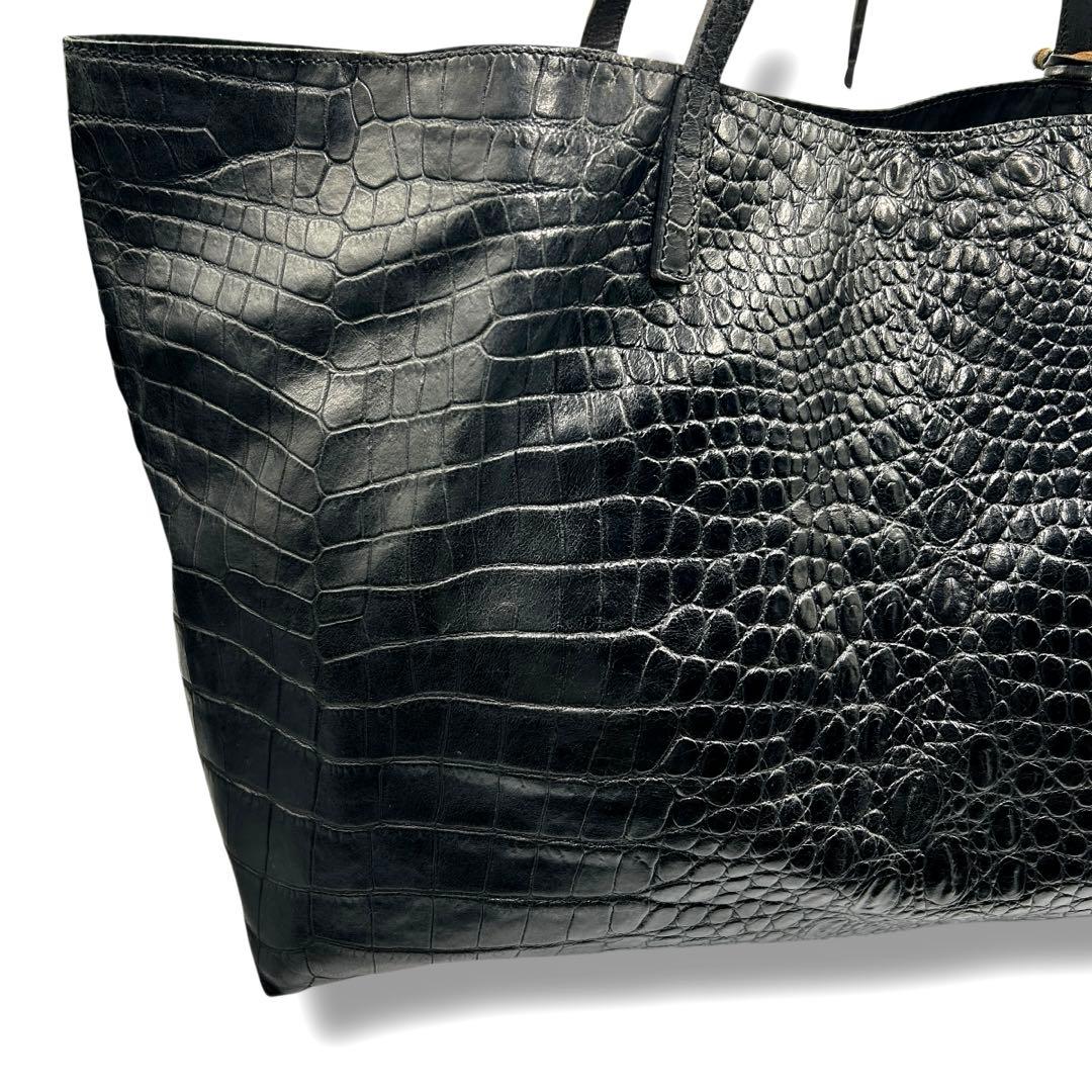 【フェリージ】トートバッグ レザー クロコ型押し BLACK 10-45