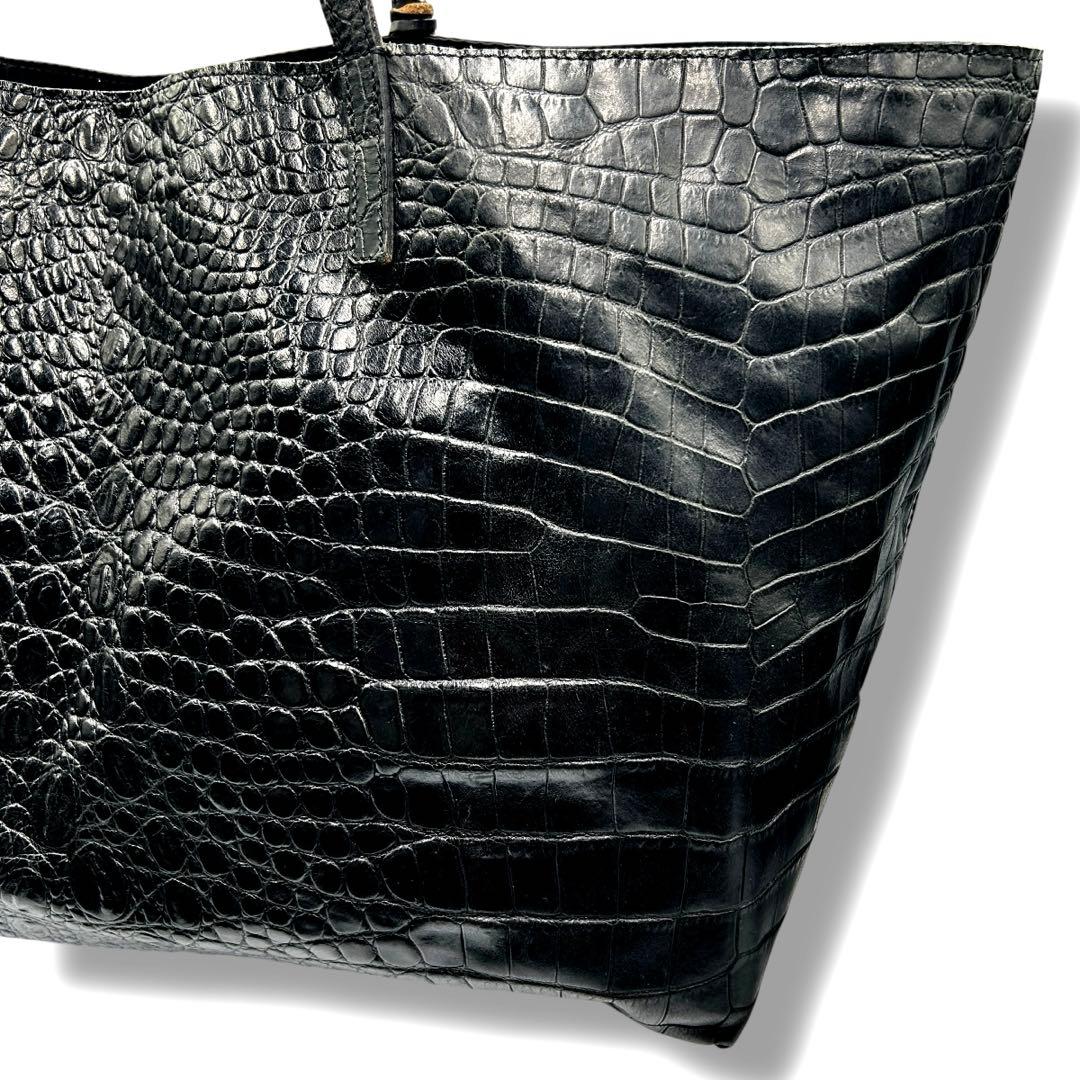 【フェリージ】トートバッグ レザー クロコ型押し BLACK 10-45
