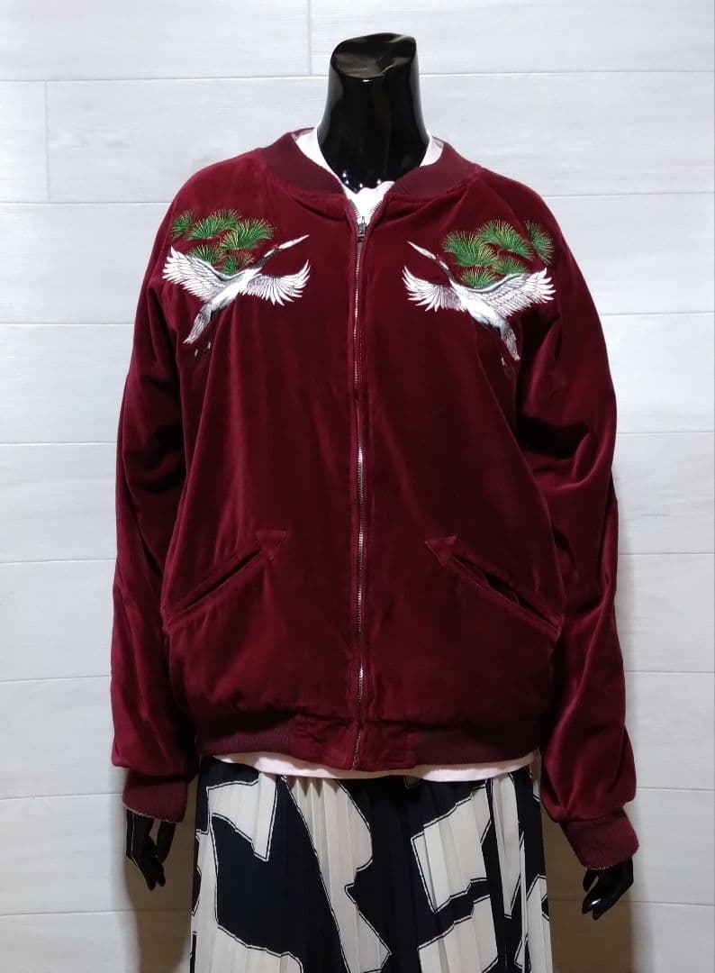kula 倉 クラ ベロアスカジャン 松・鶴・赤富士・波刺繍仕様 Ｍ 状態良品！