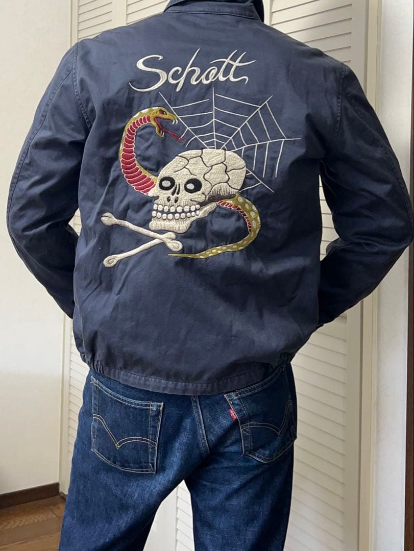 さ*か様 【Schott】ジャケット L ドクロ ヘビ 蜘蛛の巣 スカジャン ス
