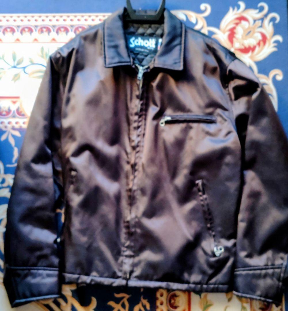 Schott ブラックナイロンライダースジャケット