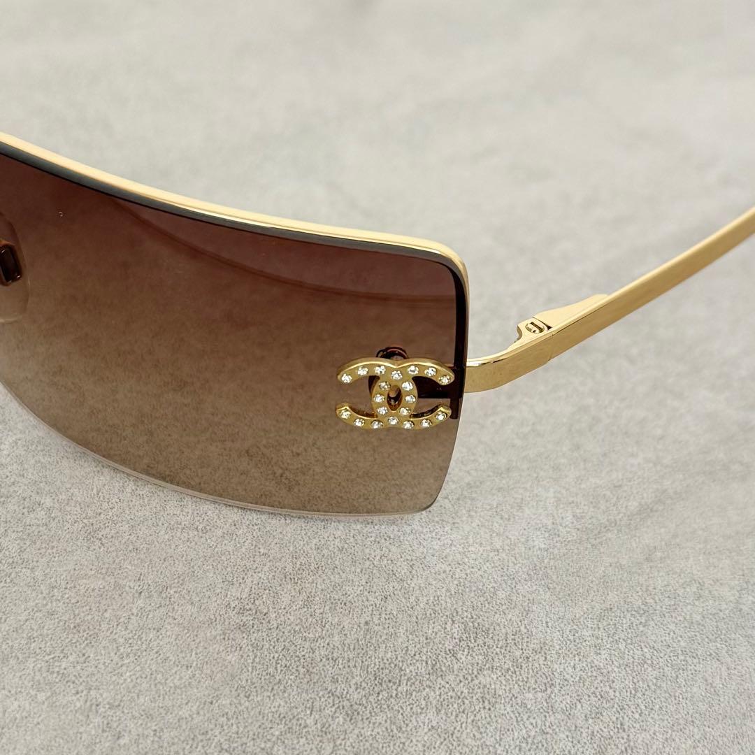美品 CHANEL サングラス リムレス 4092-D ブラウン ラインストーン