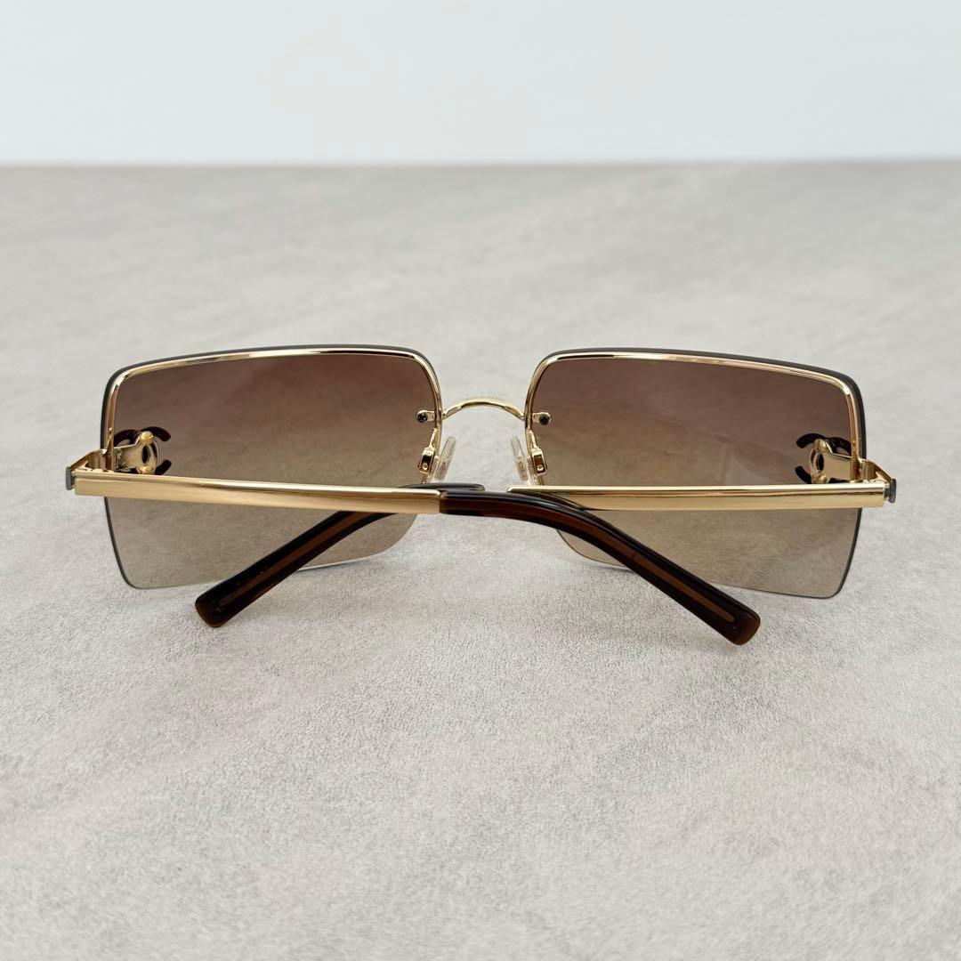 美品 CHANEL サングラス リムレス 4092-D ブラウン ラインストーン