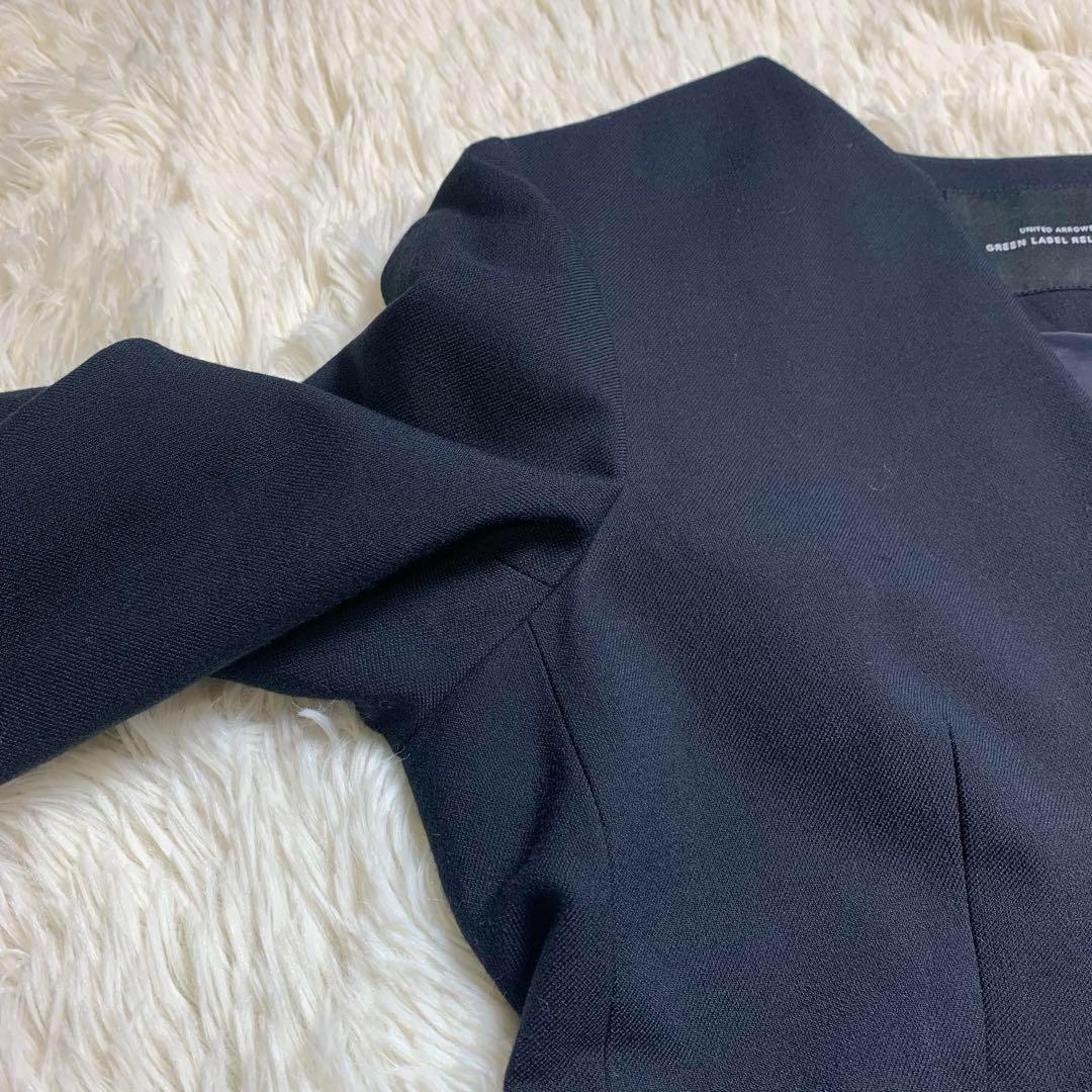 グリーンレーベルリラクシング パンツスーツ ノーカラー ダークネイビー L M紺