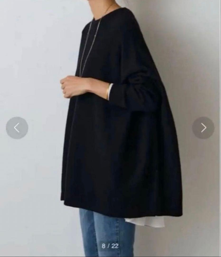 【美品】ビアズリー　ビッグショートクルーネックニット　ブラック