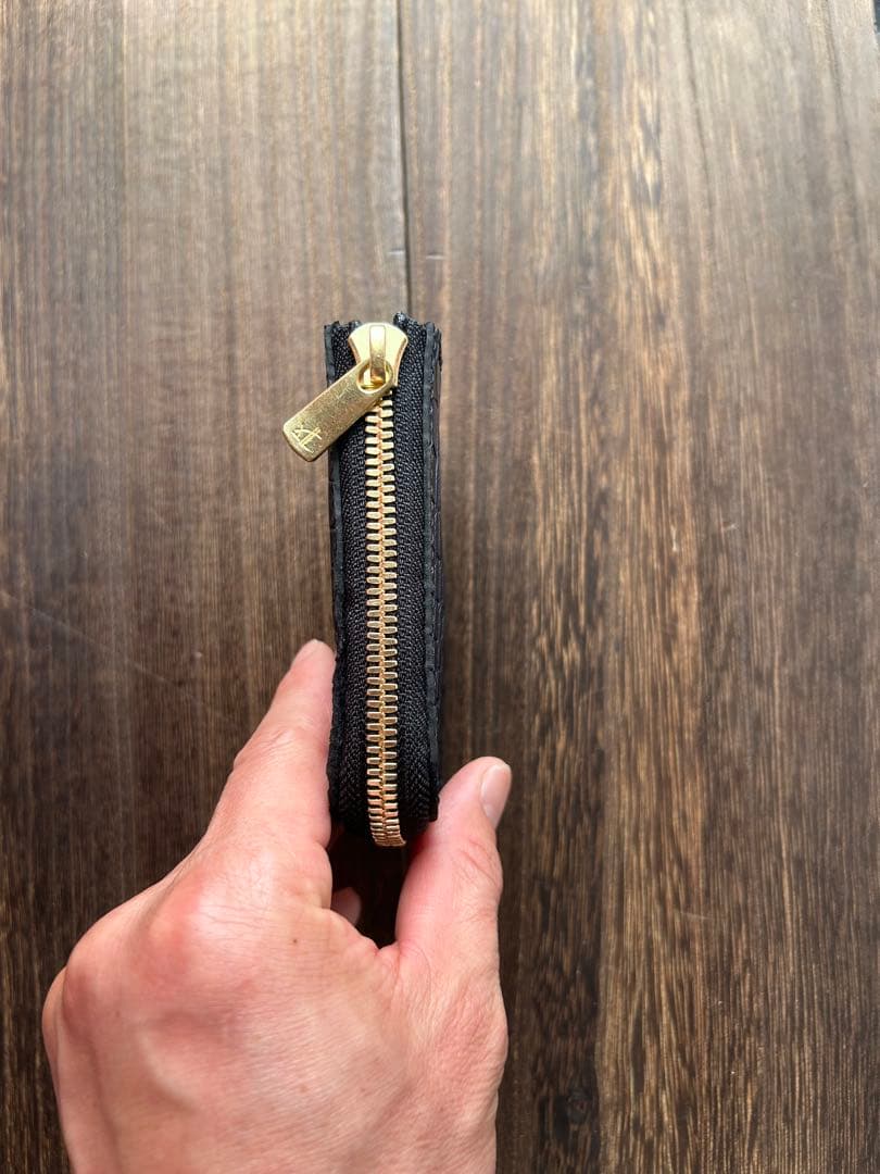 クロコダイル　ポロサス　藍染　コンパクトウォレット　L字ファスナー財布