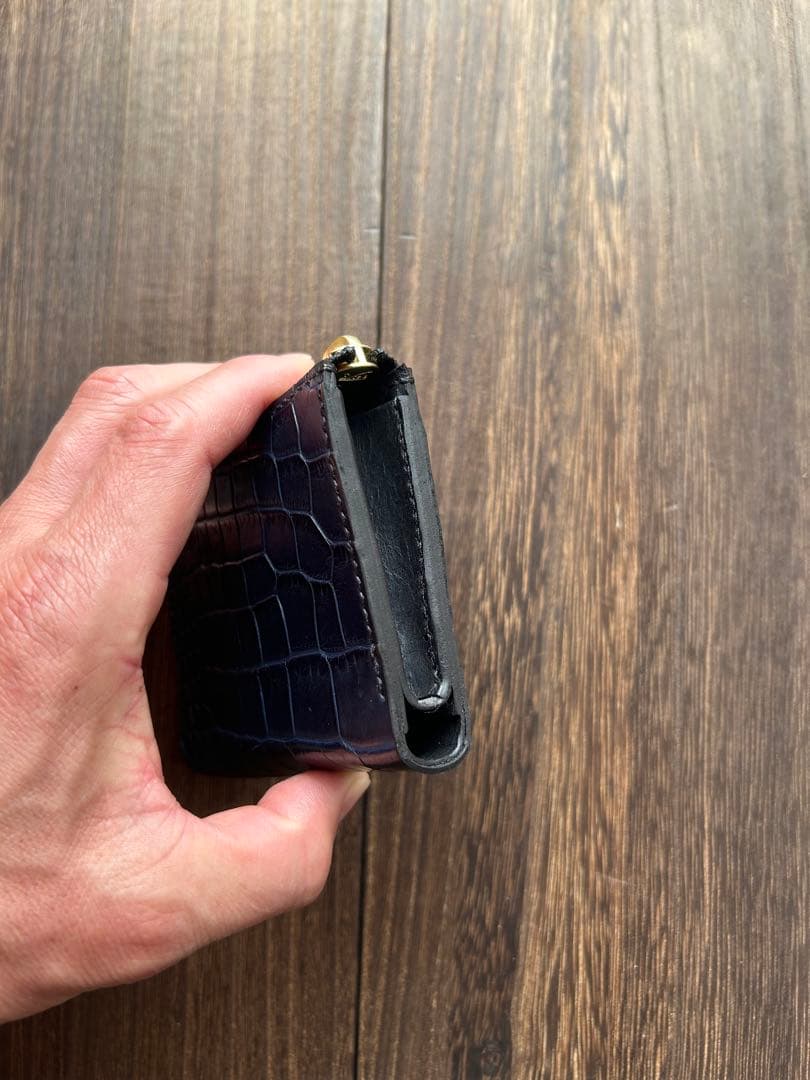 クロコダイル　ポロサス　藍染　コンパクトウォレット　L字ファスナー財布