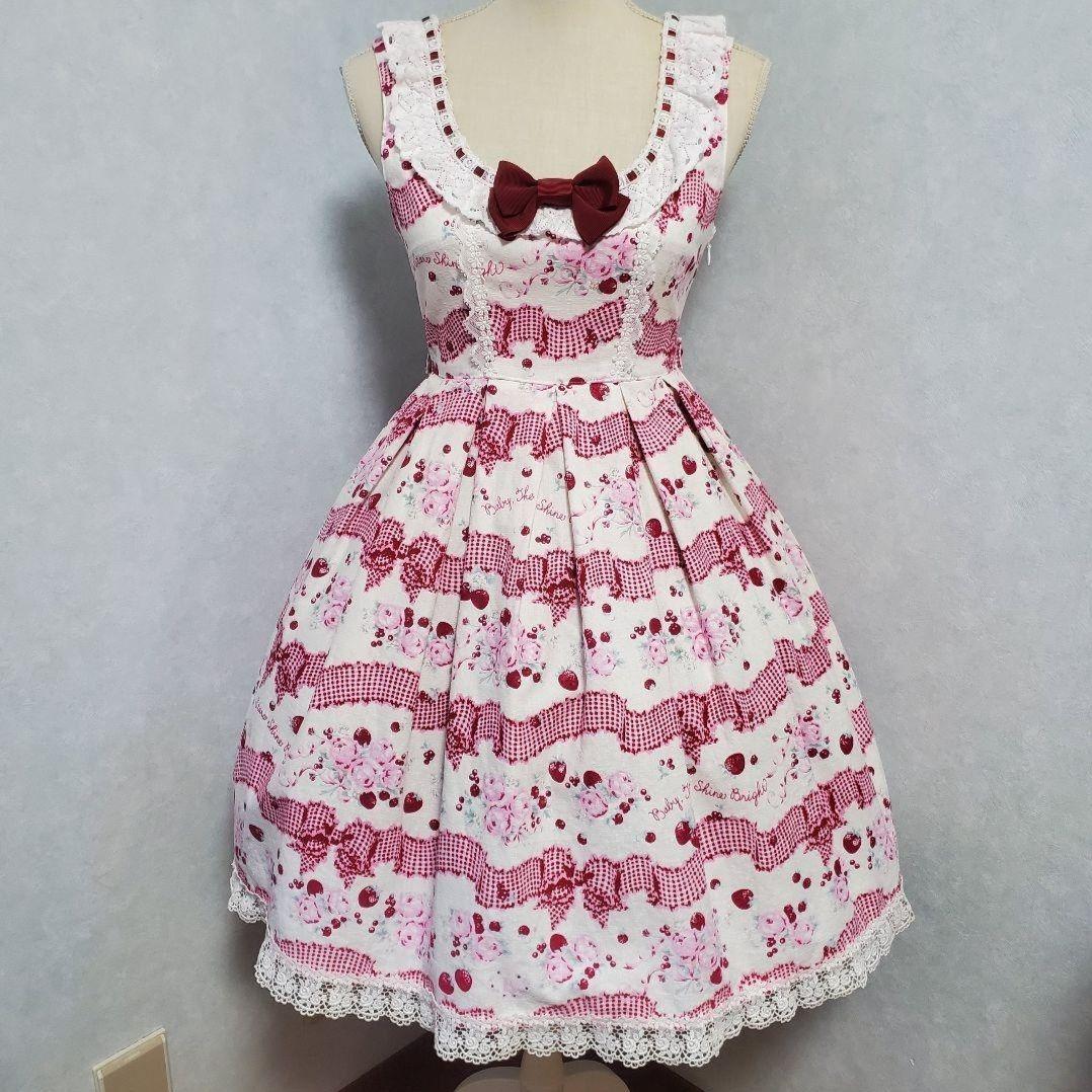 BABY, スウィートギンガムボーダーリボンリボンJSK KC セット オフ白