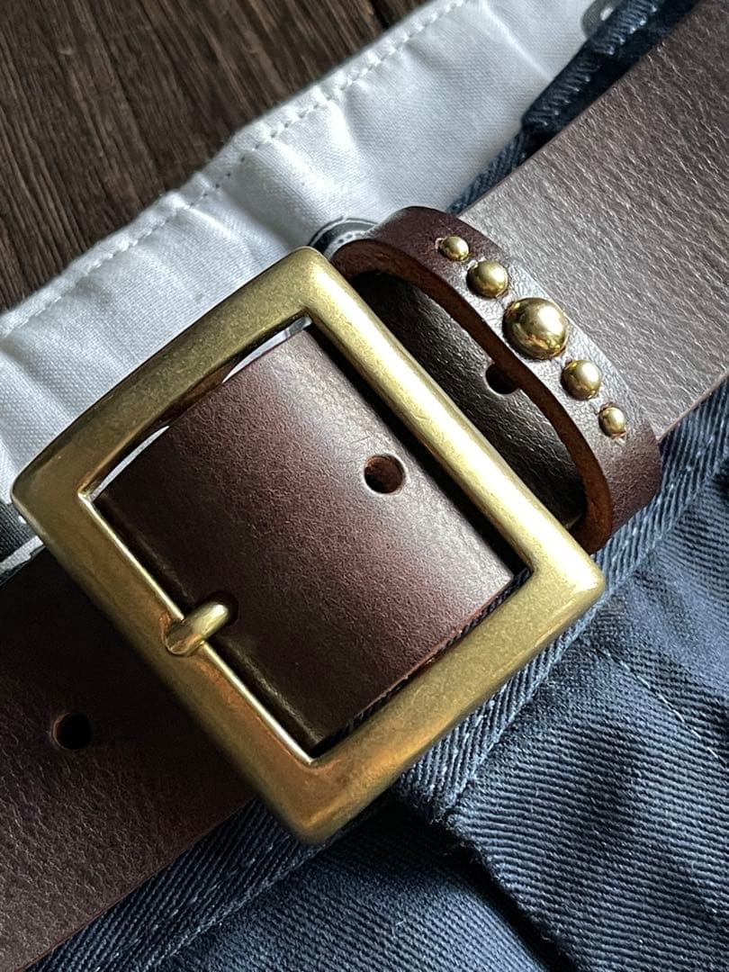 オーダー品　ディッキーズ874専用スタッズベルト　ダークブラウン　真鍮