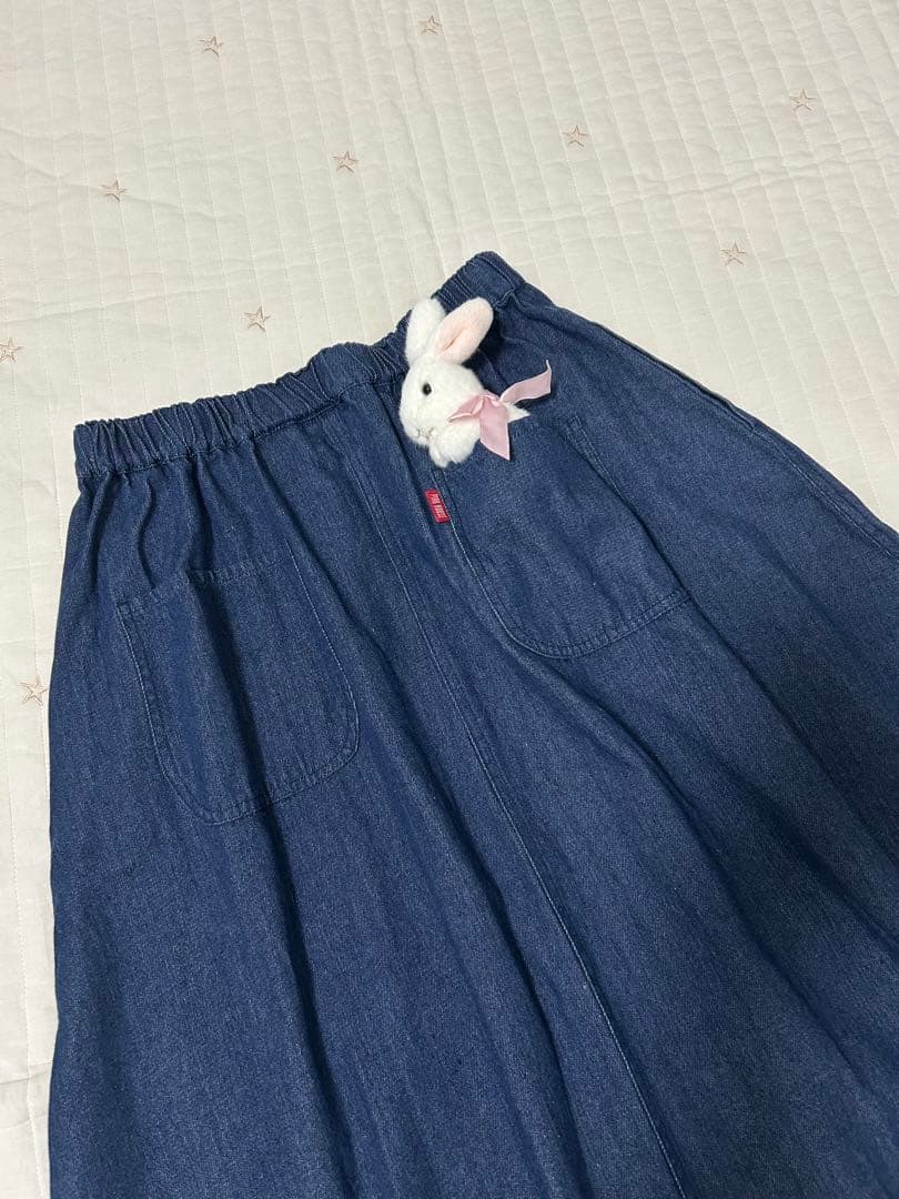 ピンクハウス　デニム　スカート　ワッペン　2024年　総ゴム　ダンガリー