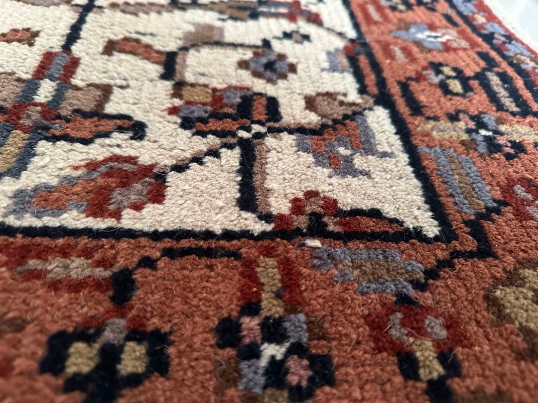 132×65 ヴィンテージラグ　二重織り　手織ラグ