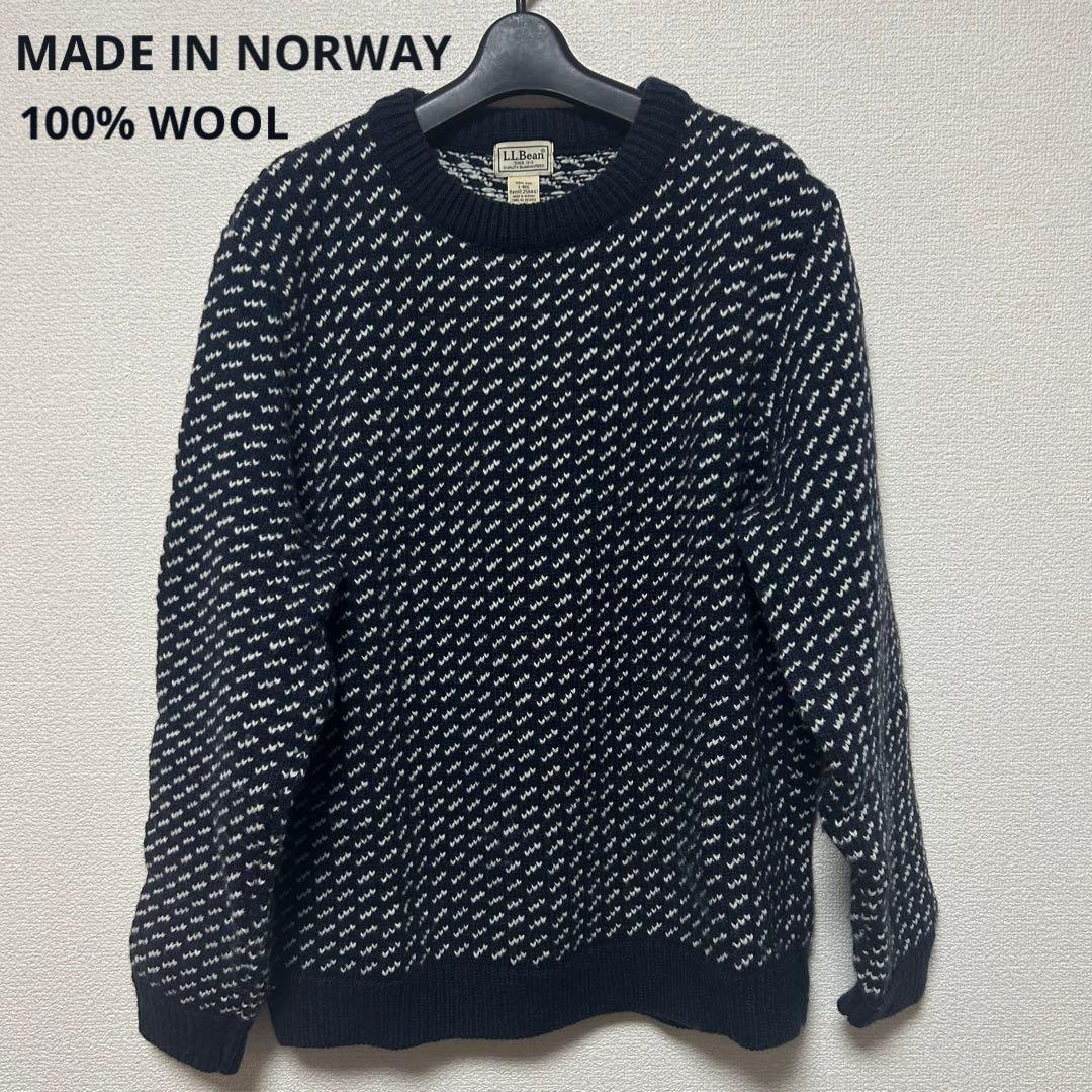 【美品　ノルウェー製】L.L.BEAN バーズアイ　ニット　ネイビー　Lサイズ
