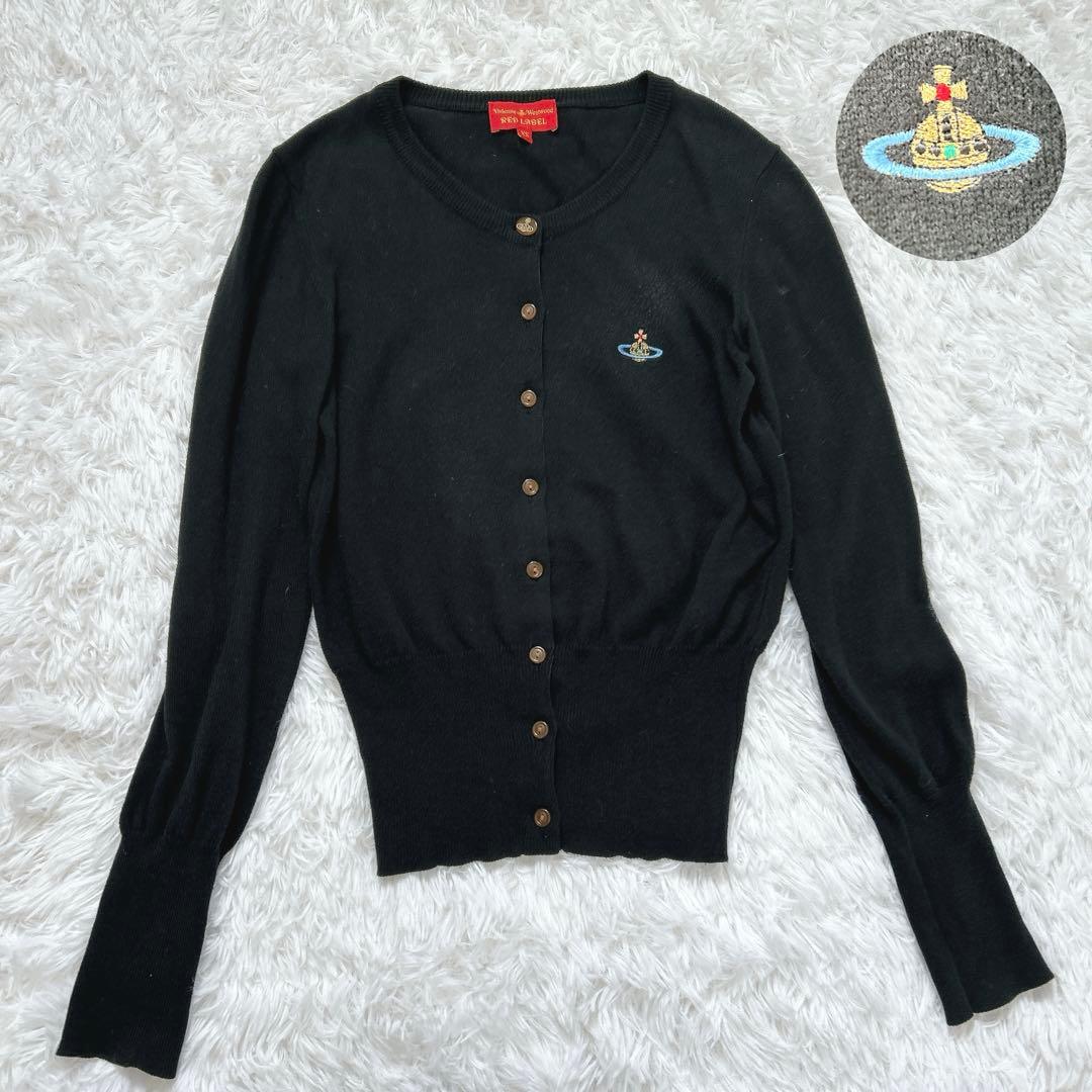 希少✨ヴィヴィアンウエストウッド オーブ刺繍 カーディガン 黒　XS コットン