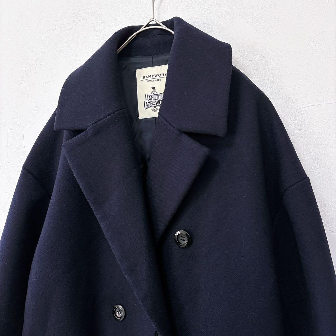 フレームワーク ハミルトン ラムウール ダブルチェスターコート 38 ネイビー