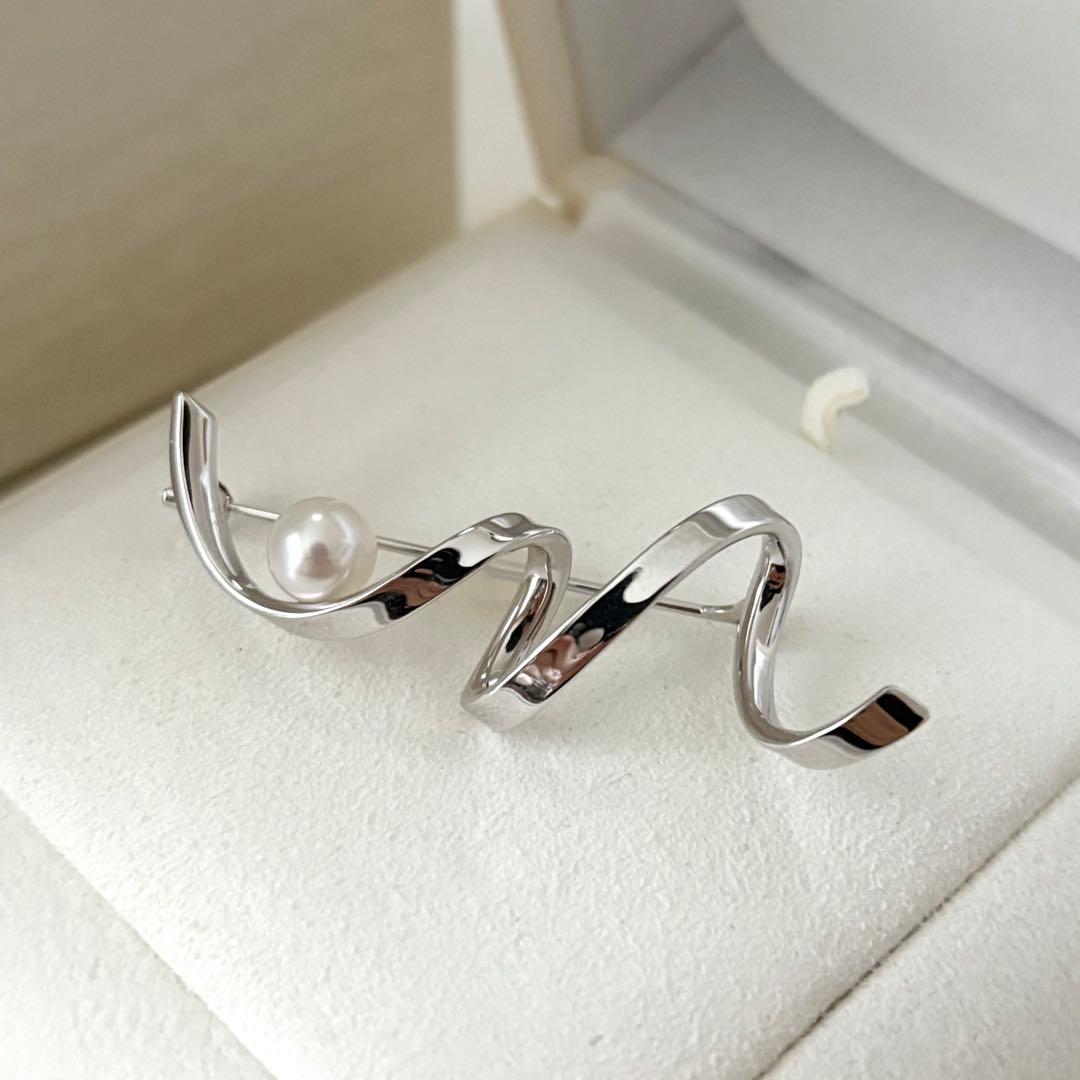 006【ミキモト】シルバー　ブローチ　M パール　約7.1mm