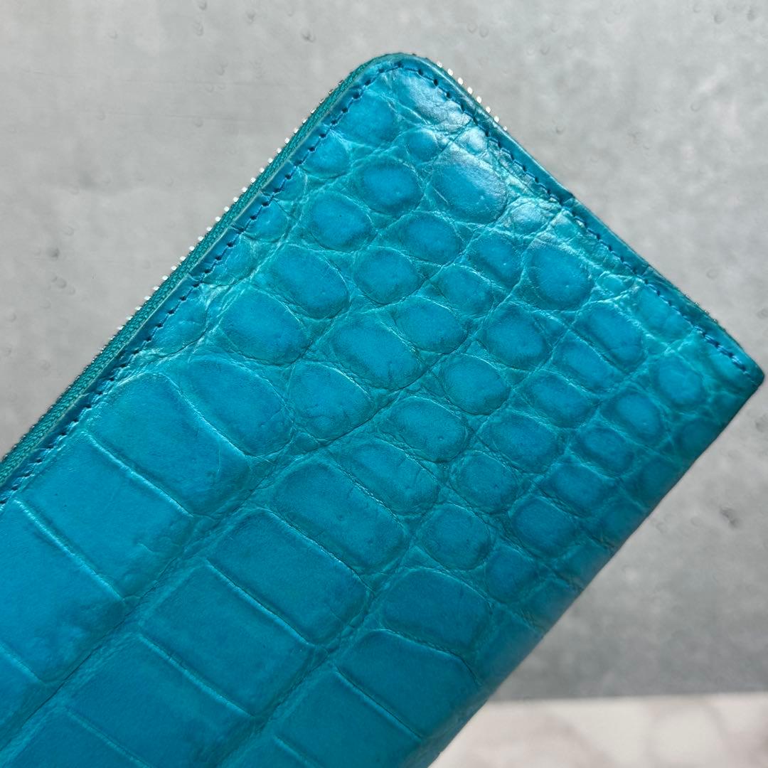 本革 クロコダイル ターコイズ ブルー 長財布 ワニ革 希少 メンズ レディース