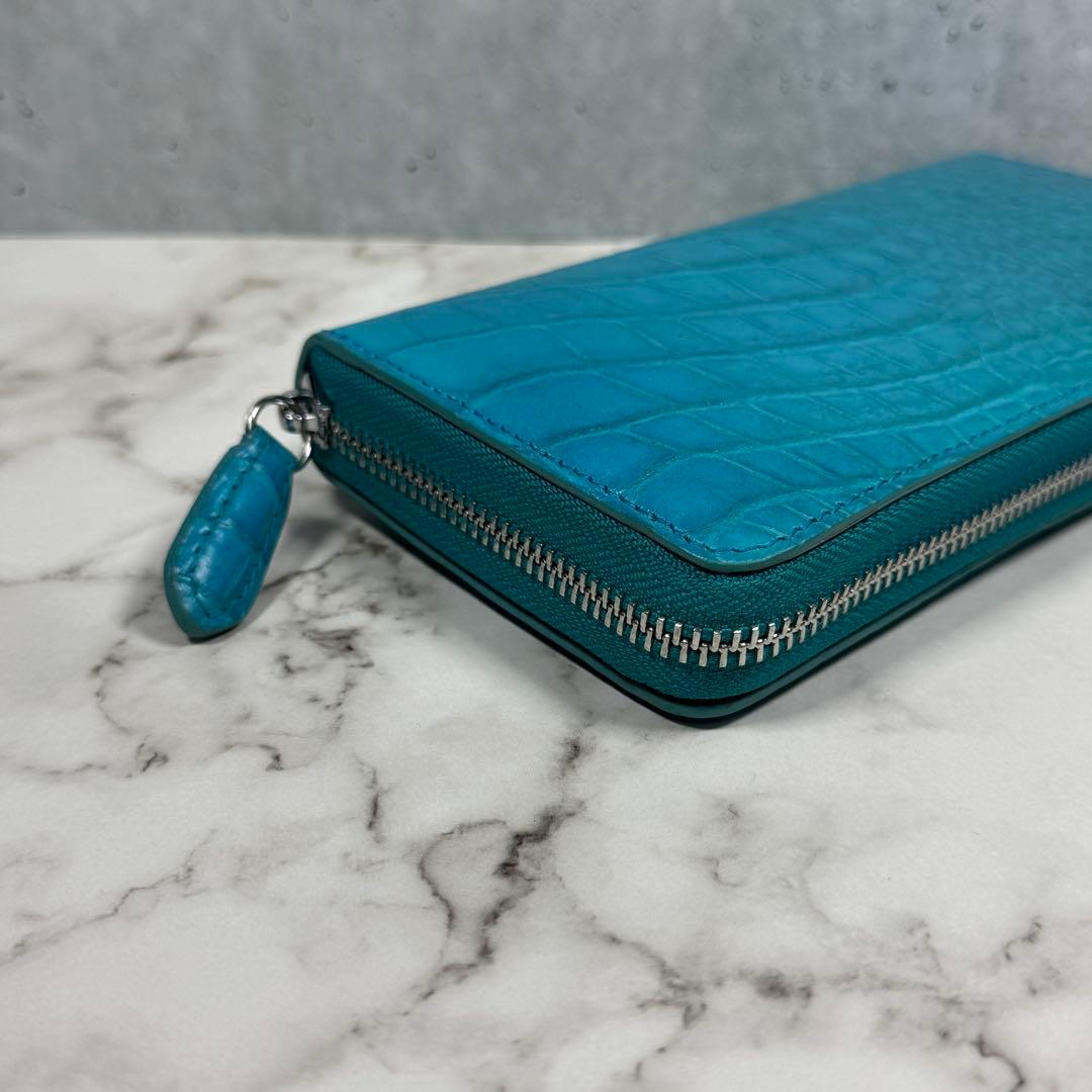 本革 クロコダイル ターコイズ ブルー 長財布 ワニ革 希少 メンズ レディース