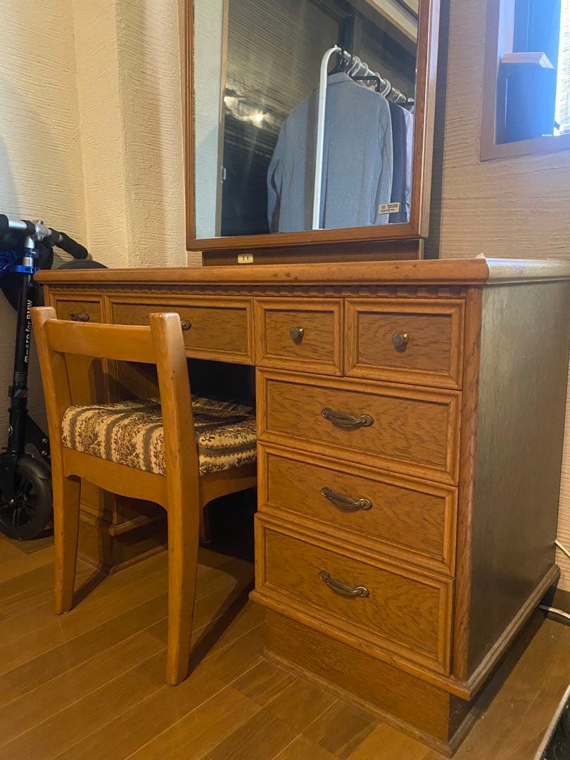 村上開明堂　木製ドレッサー(スツール付き)　鏡台　メイク台　化粧台　化粧机