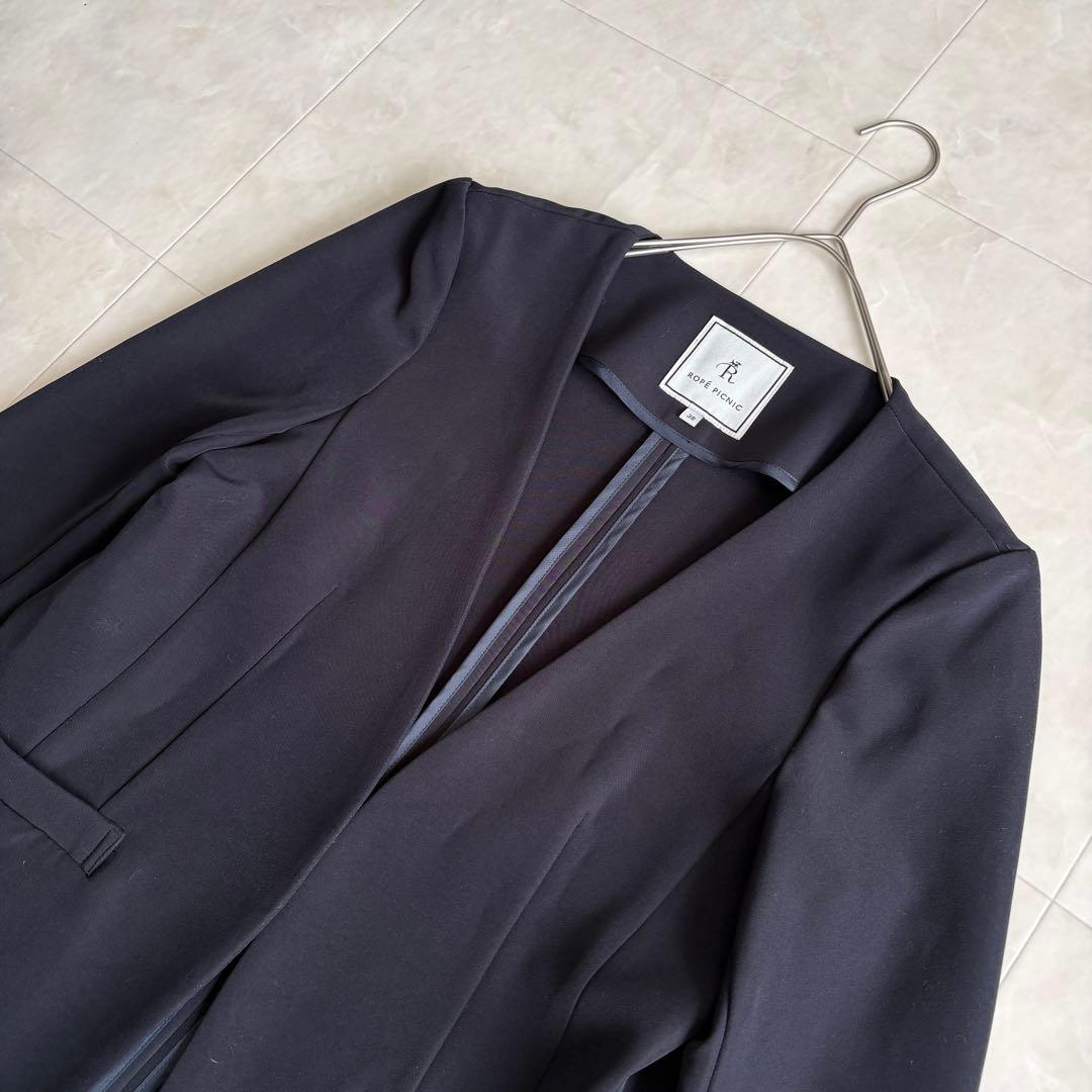 ROPE PICNIC ノーカラーセットアップ ネイビー 38/36 ストレッチ