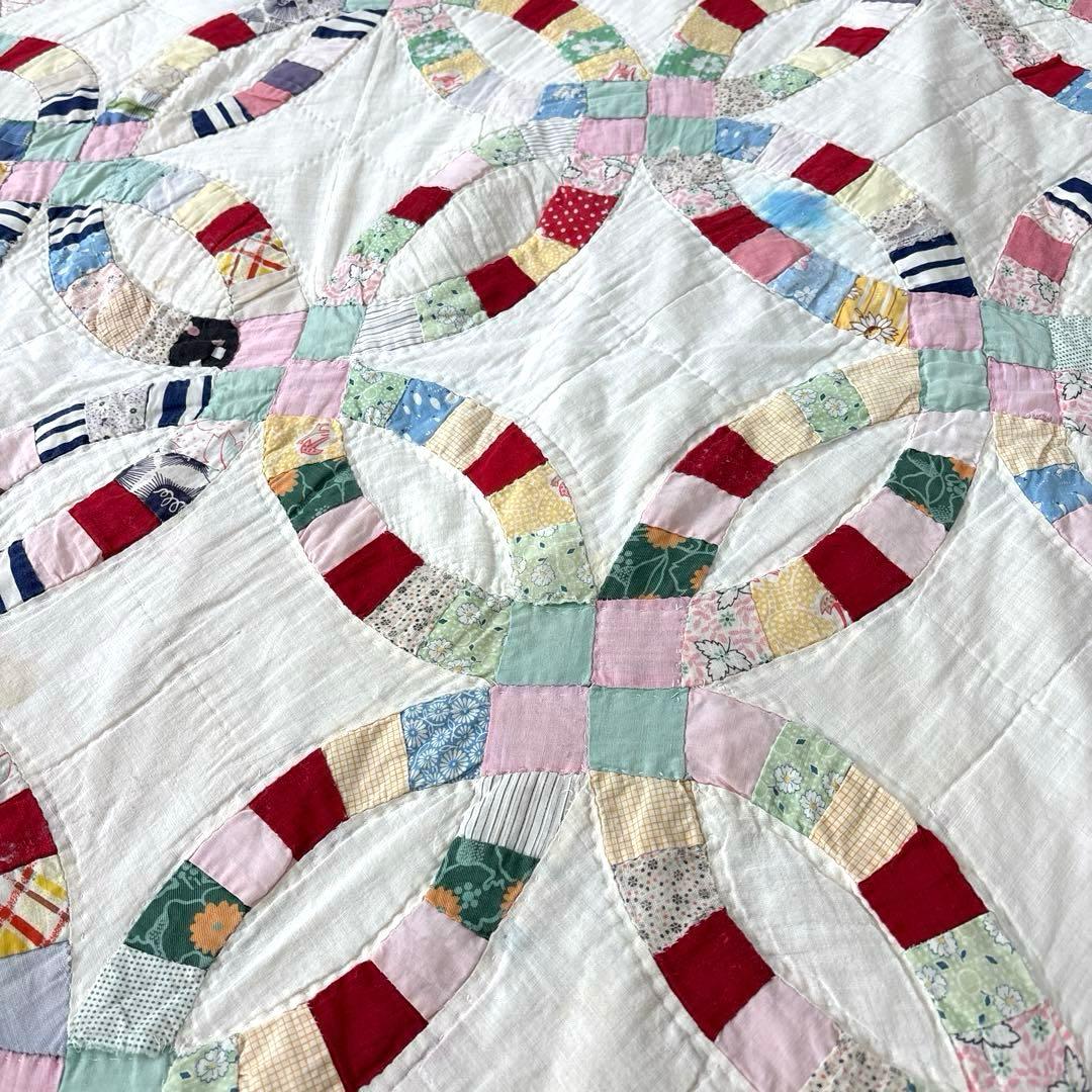 【稀少】アメリカンアンティークキルト⭐︎ダブルウエディング　 約190×208cm