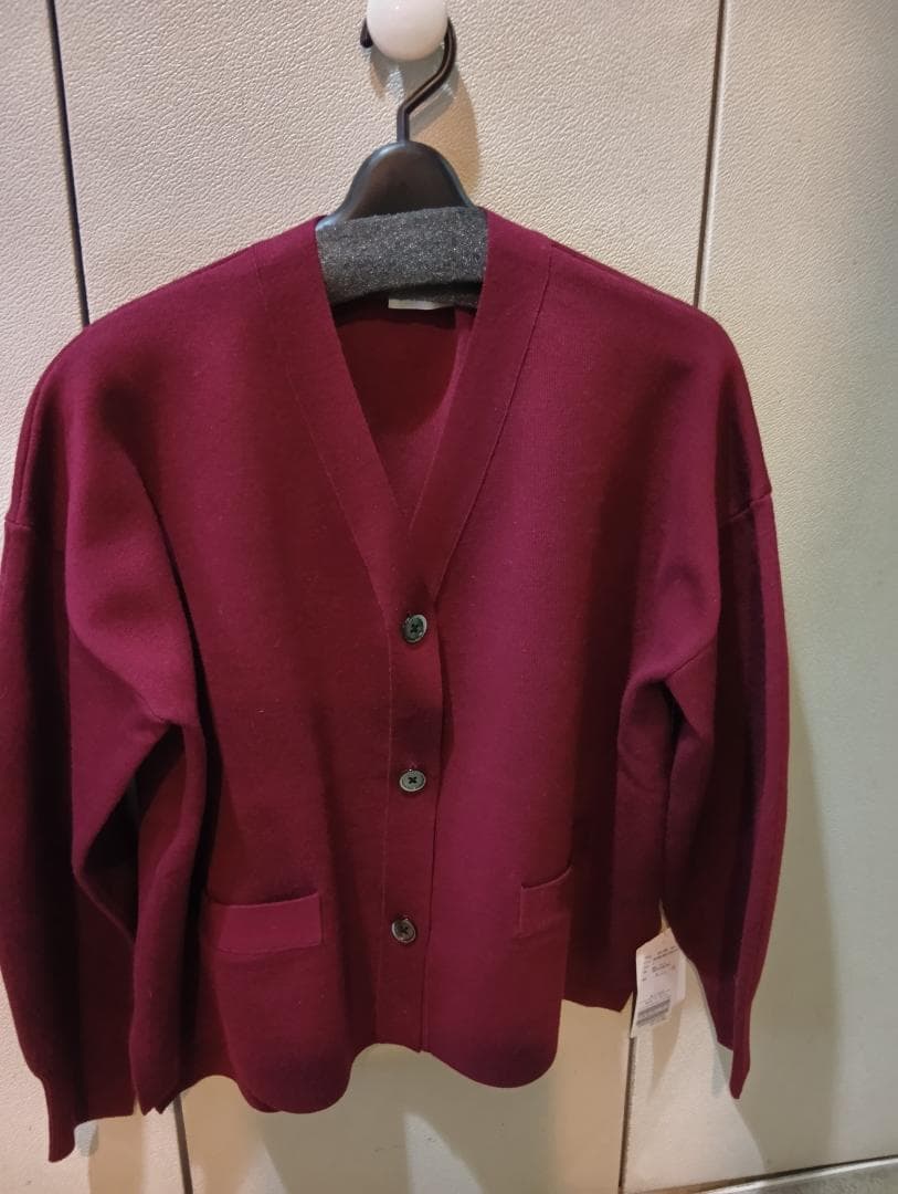IENA スーパーファインスムース ショートカーディガン　ボルドー