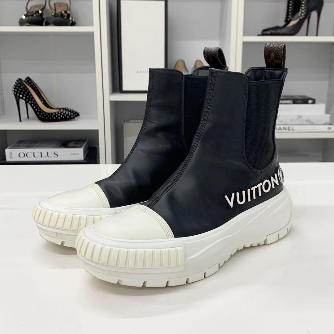 ヴィトン スクァッドライン モノグラム レザー ロゴ サイドゴア アンクルブーツ