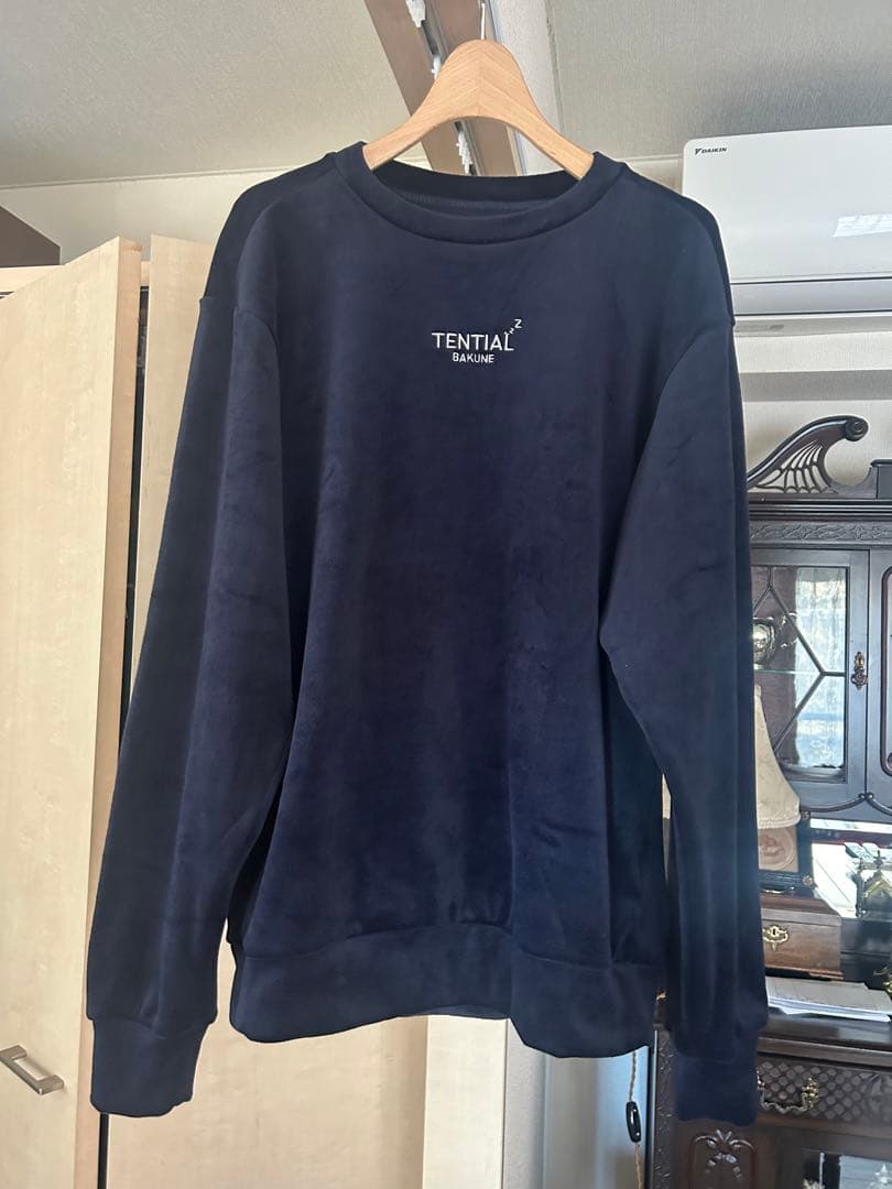 BAKUN ベロア　ロングスリーブクルーネック　ネイビー　S