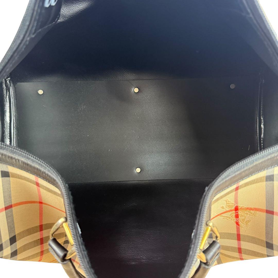 【廃盤】バーバリー 大容量 ボストンバッグ ノバチェック キャンバス ホースロゴ