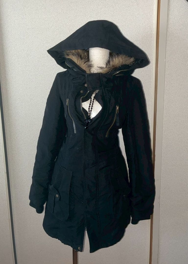 希少00sy2k平成ギャル黒モッズ　ミリタリーフード　ギミックダークコア小悪魔