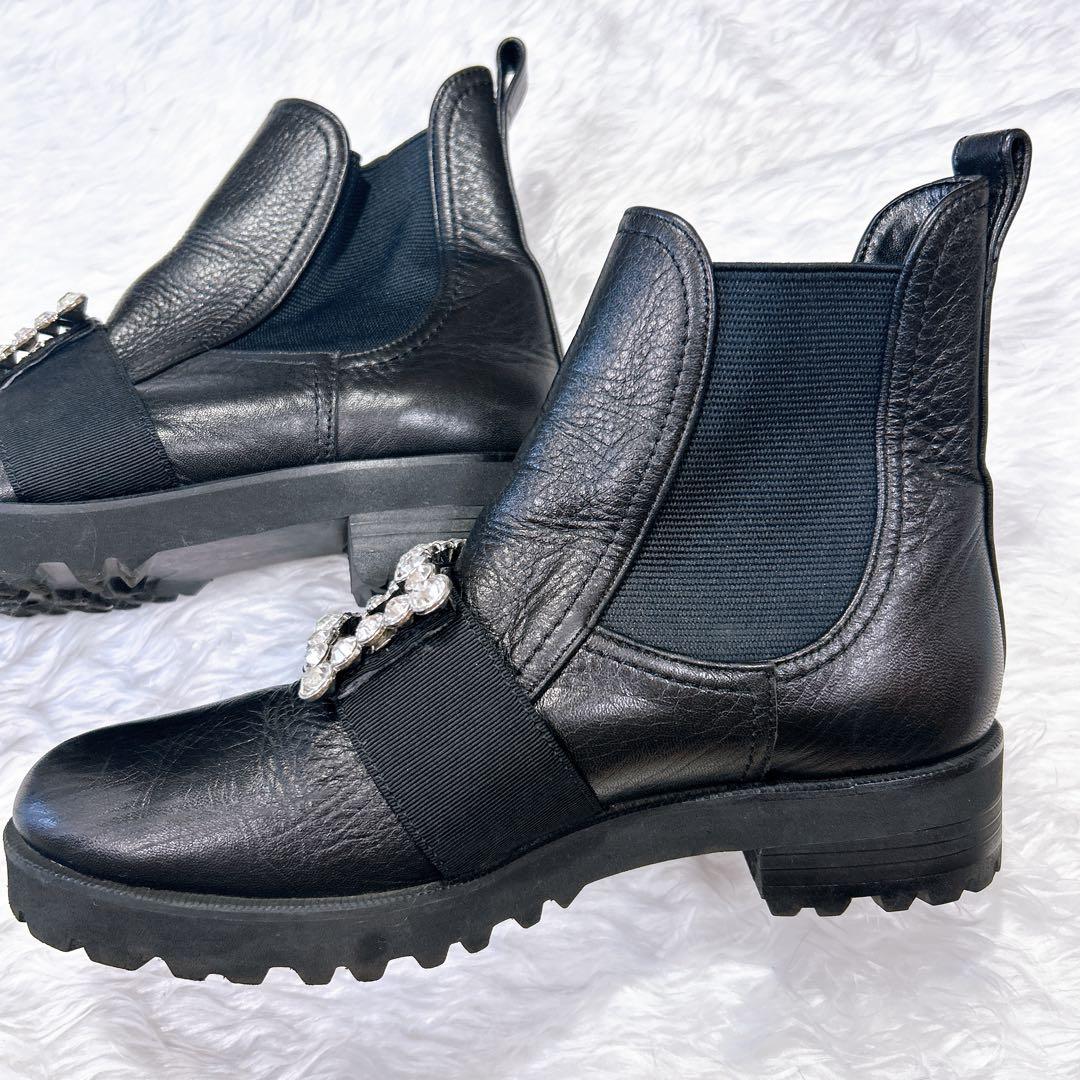 美品 DIANA ビジューショートブーツ サイドゴア 黒 24cm 軽量