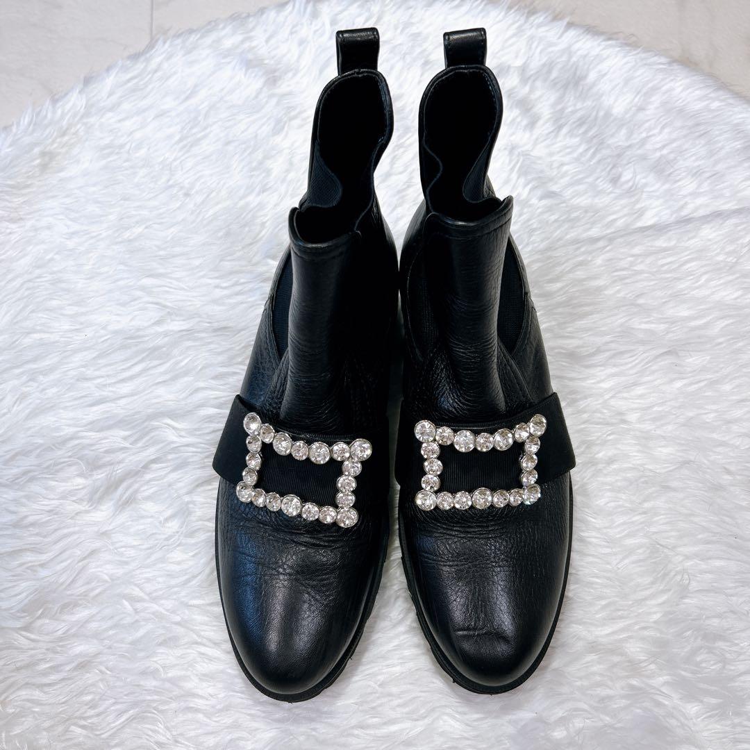 美品 DIANA ビジューショートブーツ サイドゴア 黒 24cm 軽量