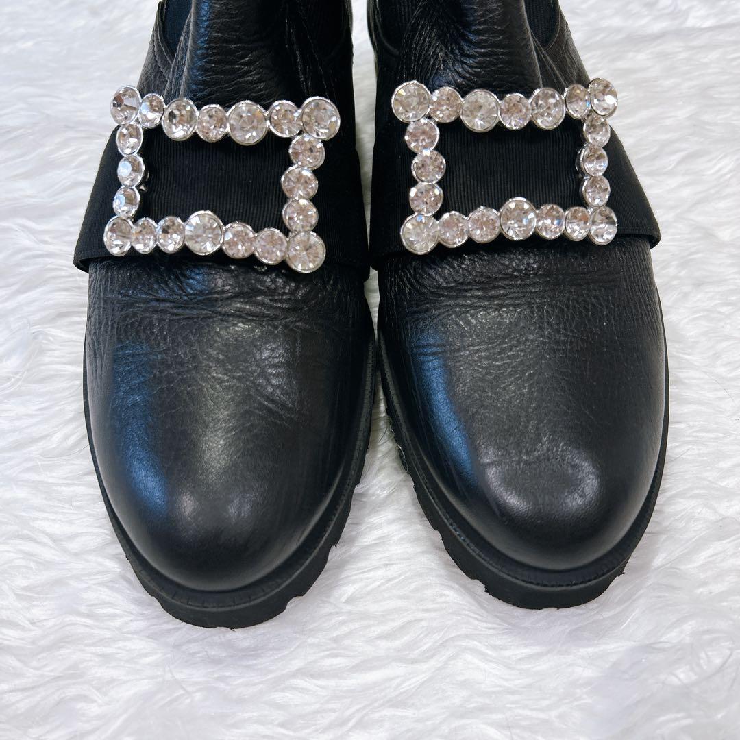 美品 DIANA ビジューショートブーツ サイドゴア 黒 24cm 軽量