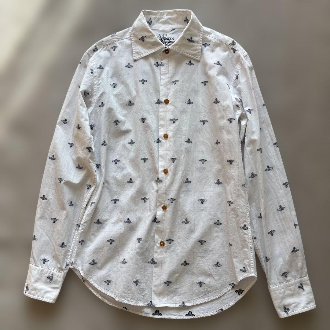 くりマン〜ヴィヴィアンウエストウッドマンM 白　長袖チェックシャツ