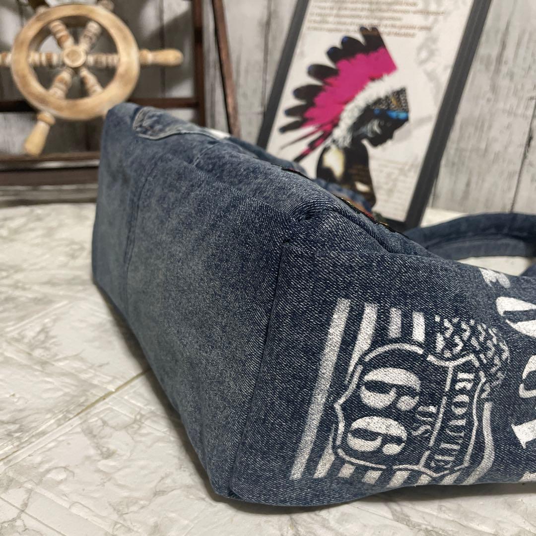 No. 489 デニムリメイクバッグ　トートバッグ　ルート66 インディアン