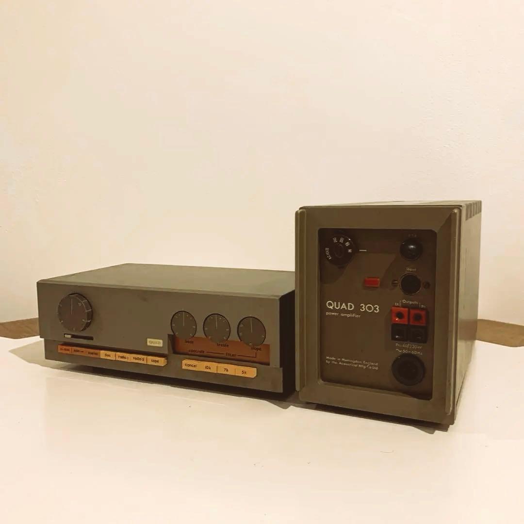 QUAD33通電OK＋303未確認ヴィンテージアンプジャンク扱い未確認ケーブル付