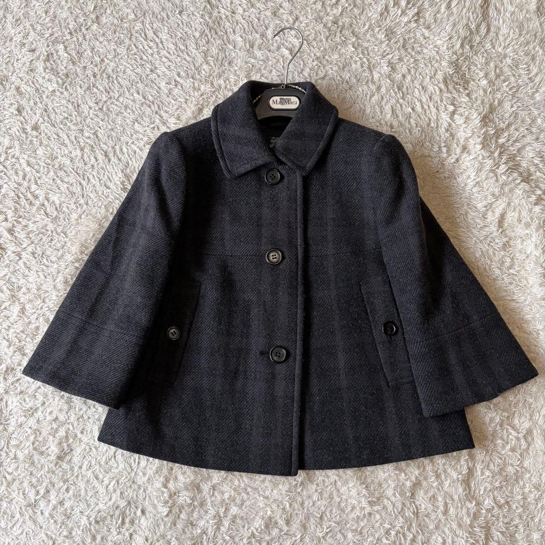 美品✨バーバリーロンドン　ポンチョ風ショートコート　ノバチェック ダークグレー