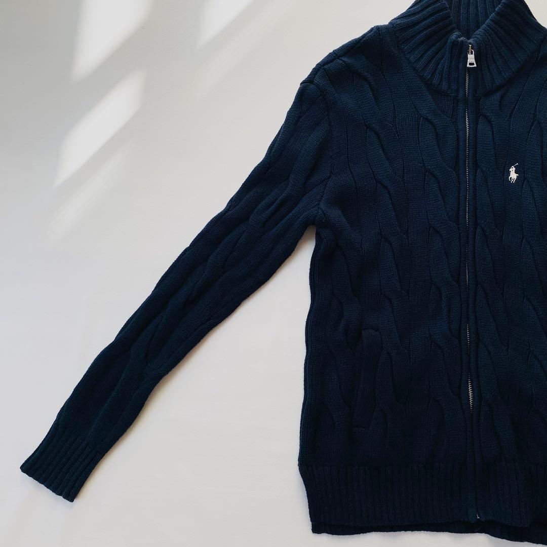 【美品】ポロラルフローレン　ドライバーズニット　ポニー　ロゴ刺繍　フルジップ