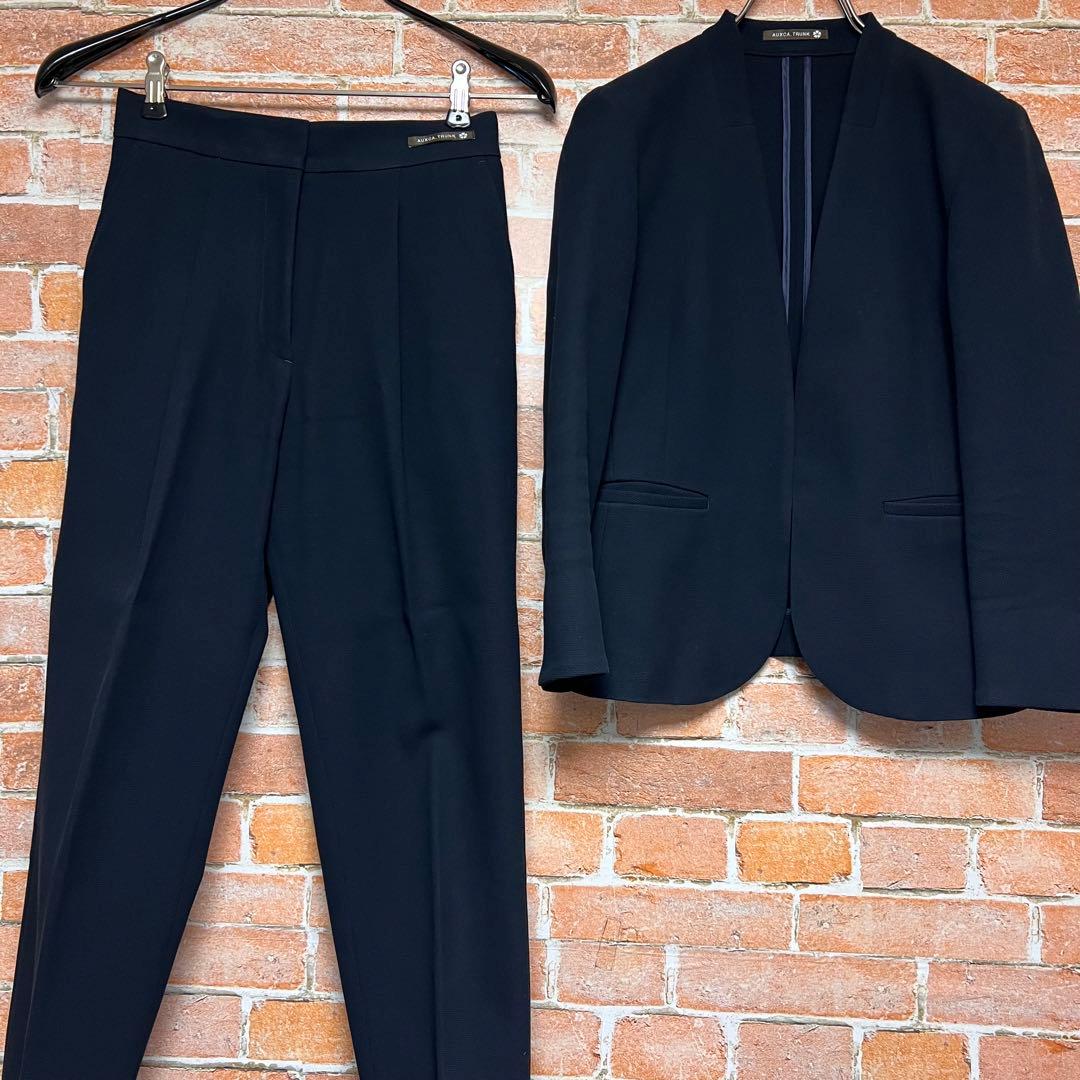 (未使用級)オーカトランク　ノーカラー　コットン　パンツスーツセットアップ　紺色