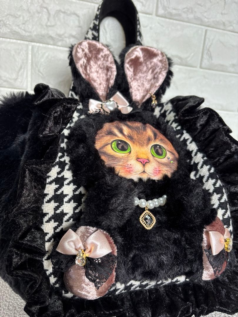 あ*き様 コヤンイサムチョン　ハンドメイド　千鳥格子ファーバッグ　サンダーちゃん