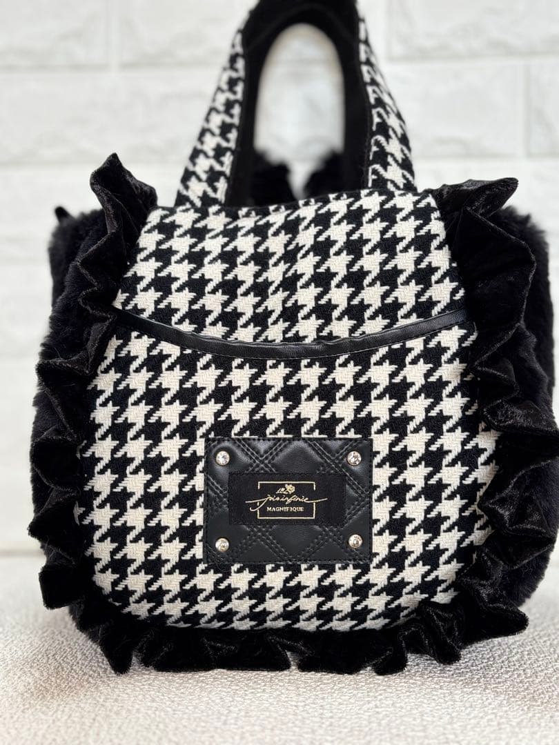 あ*き様 コヤンイサムチョン　ハンドメイド　千鳥格子ファーバッグ　サンダーちゃん