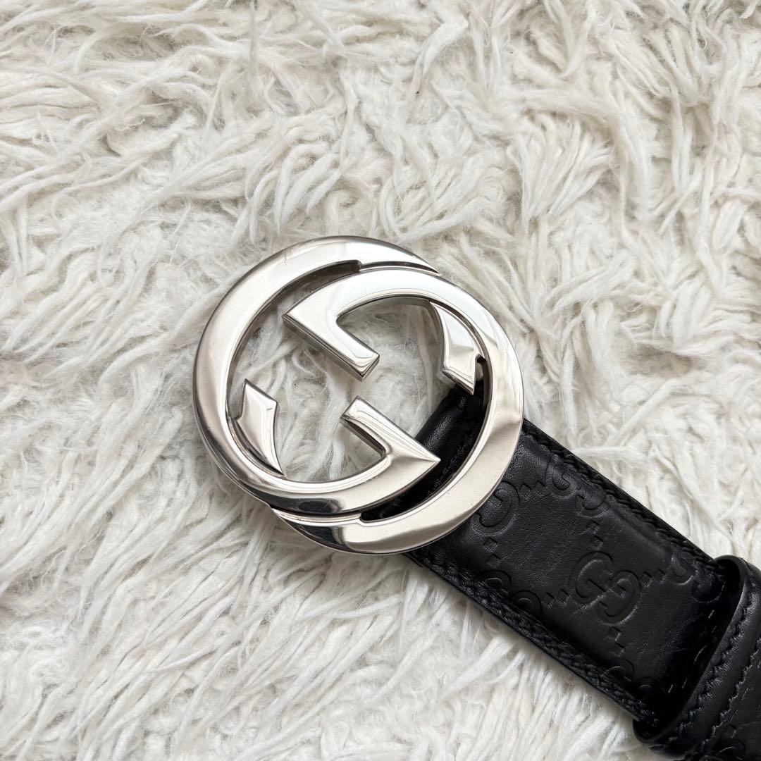極美品　GUCCI シマ GGバックル レザー ベルト 95/38 114984