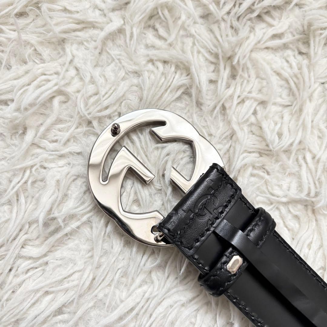 極美品　GUCCI シマ GGバックル レザー ベルト 95/38 114984