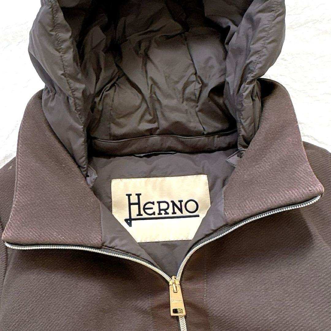 【SALE】サイズ44✨HERNO 異素材ドッキング　ダウンコート　フード