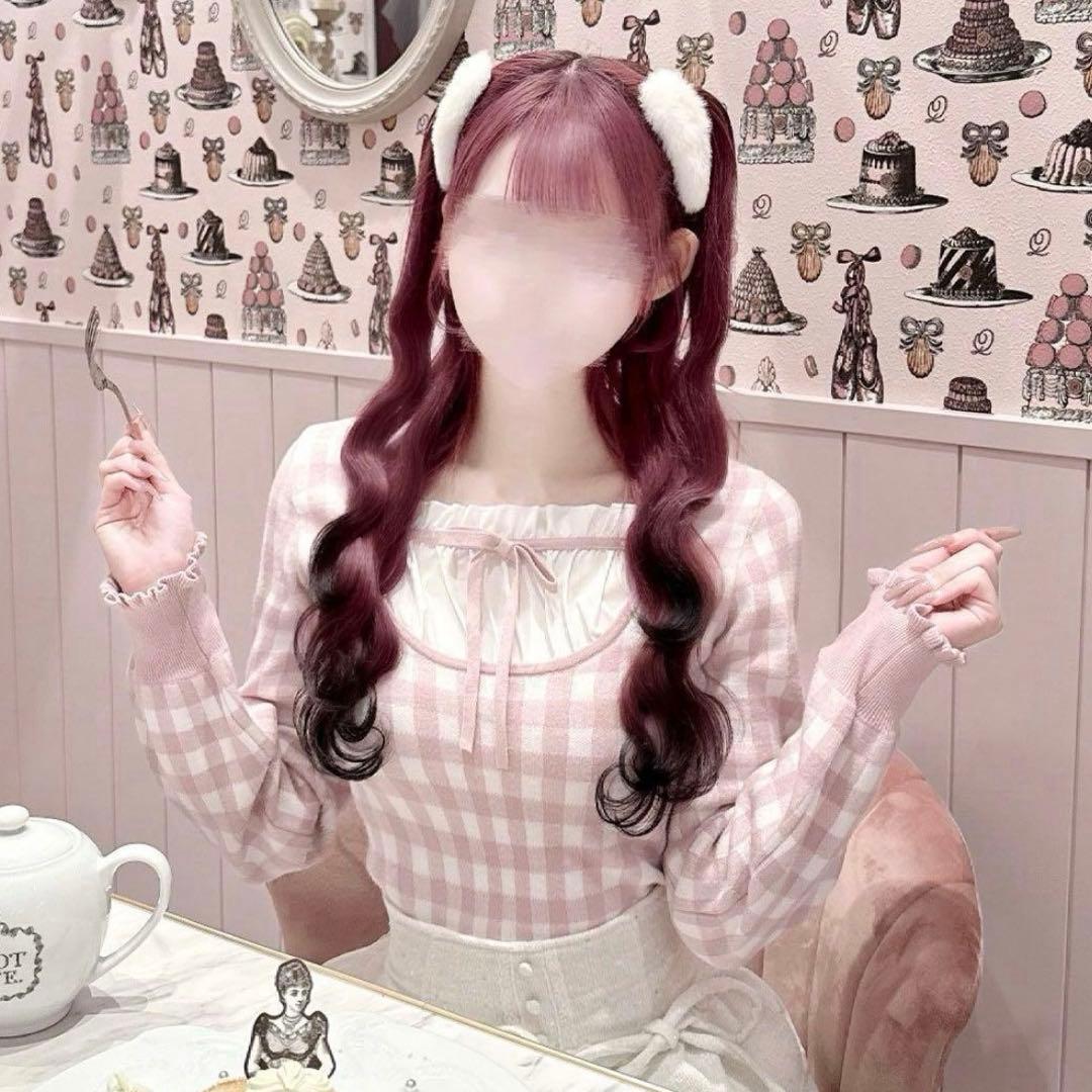 ハニーミュウ　ストラップリボンギンガムチェックトップス　ピンク