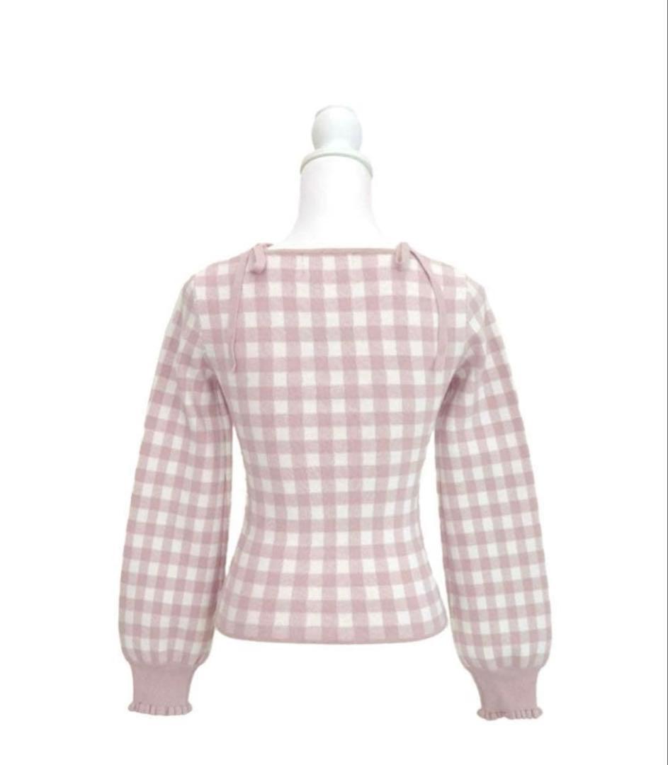 ハニーミュウ　ストラップリボンギンガムチェックトップス　ピンク