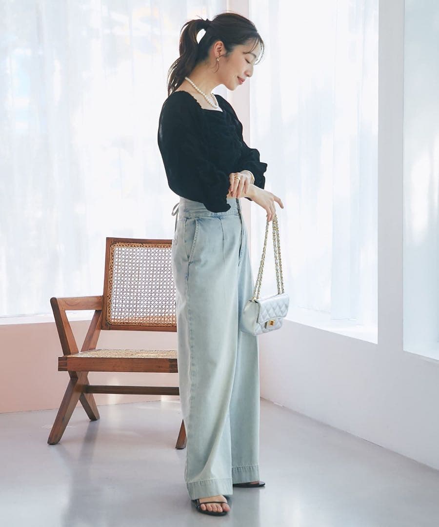 バックレースアップデニムワイドパンツ