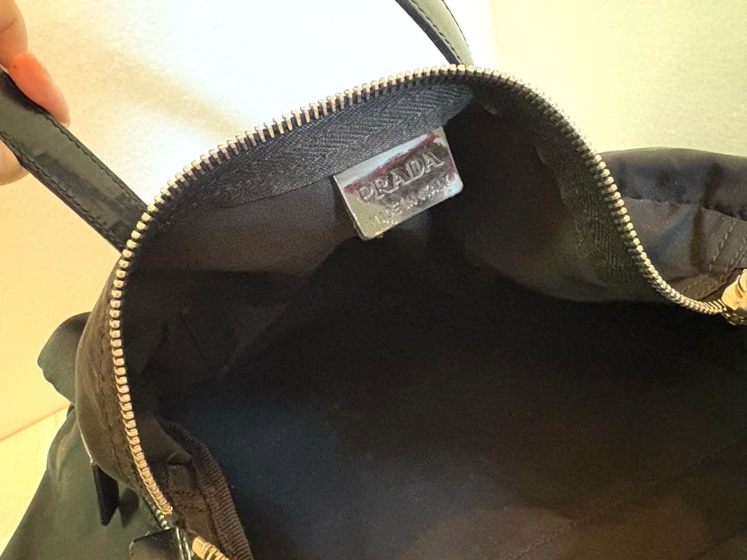 【のんびり◡̈⃝】プラダ ミニボストン ハンドバッグ ナイロン レザー