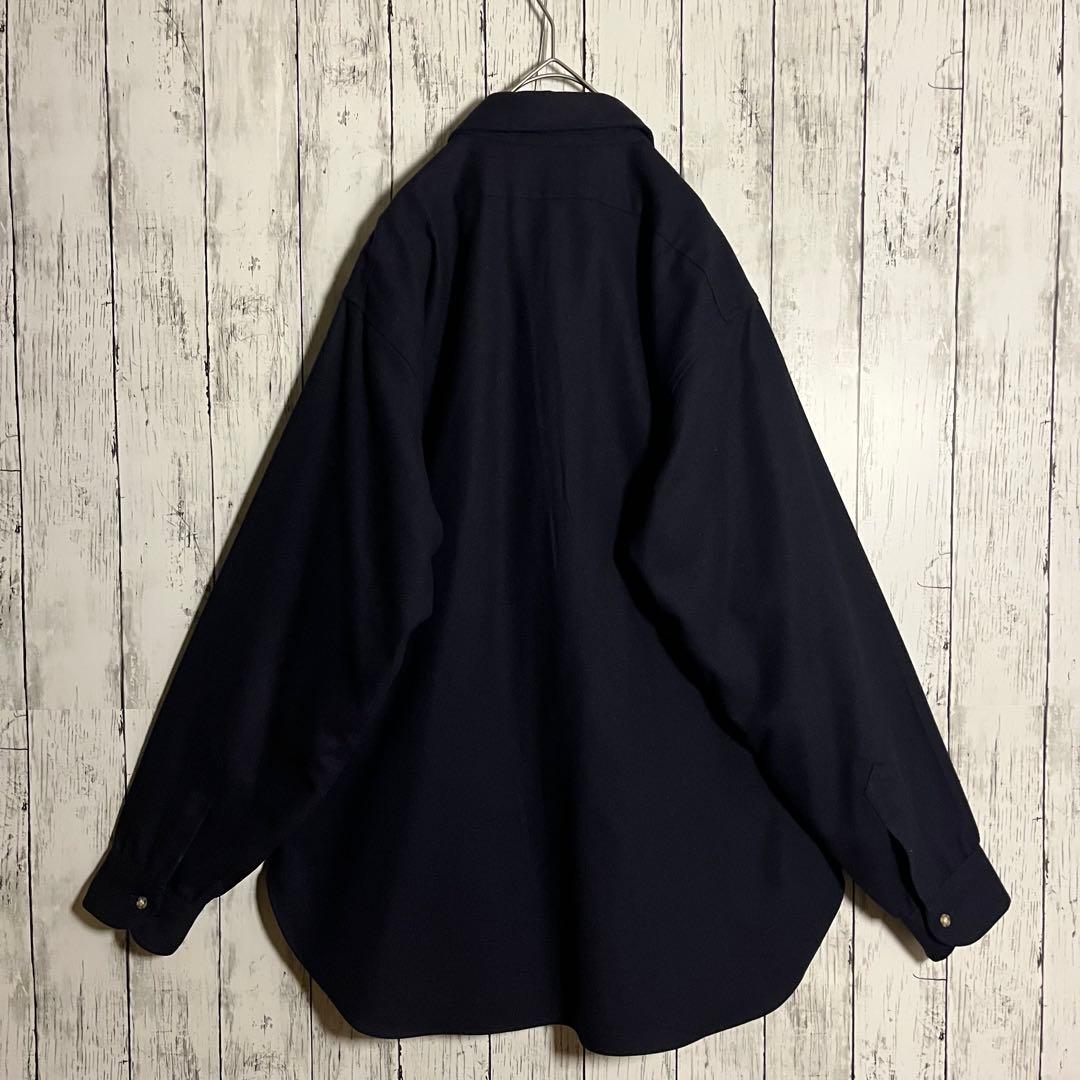 【希少】PENDLETON 70s単色USA製　ボードシャツ無地ウールXL濃紺
