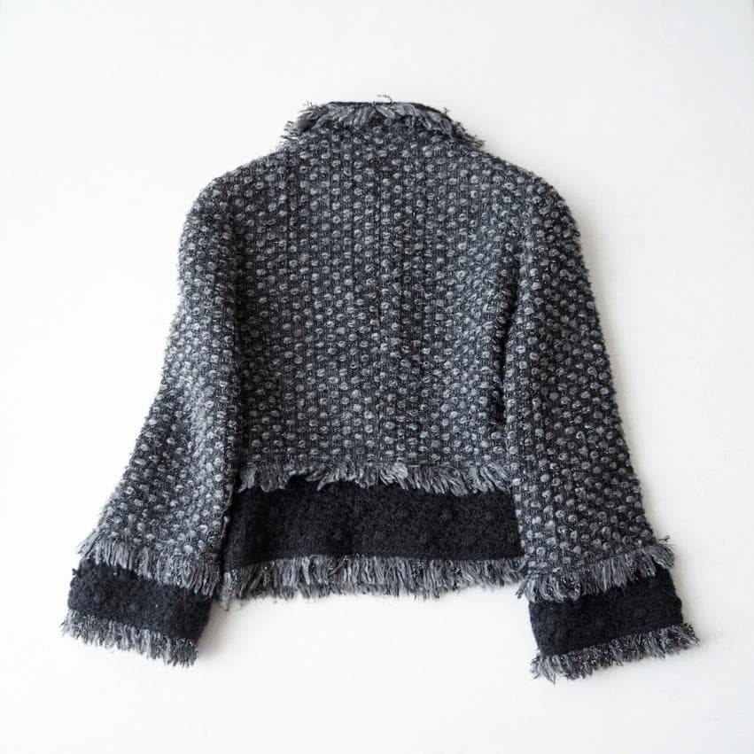 楽✳︎楽様René ルネ アンゴラ混 ツイード フリンジ ジップアップ ジャケット