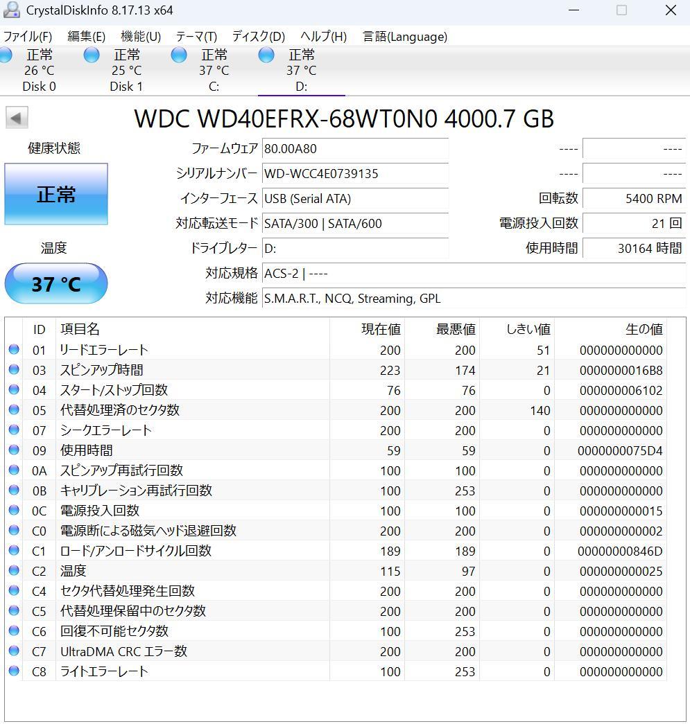 WD Red 4TB WD40EFRX NAS向け HDD
